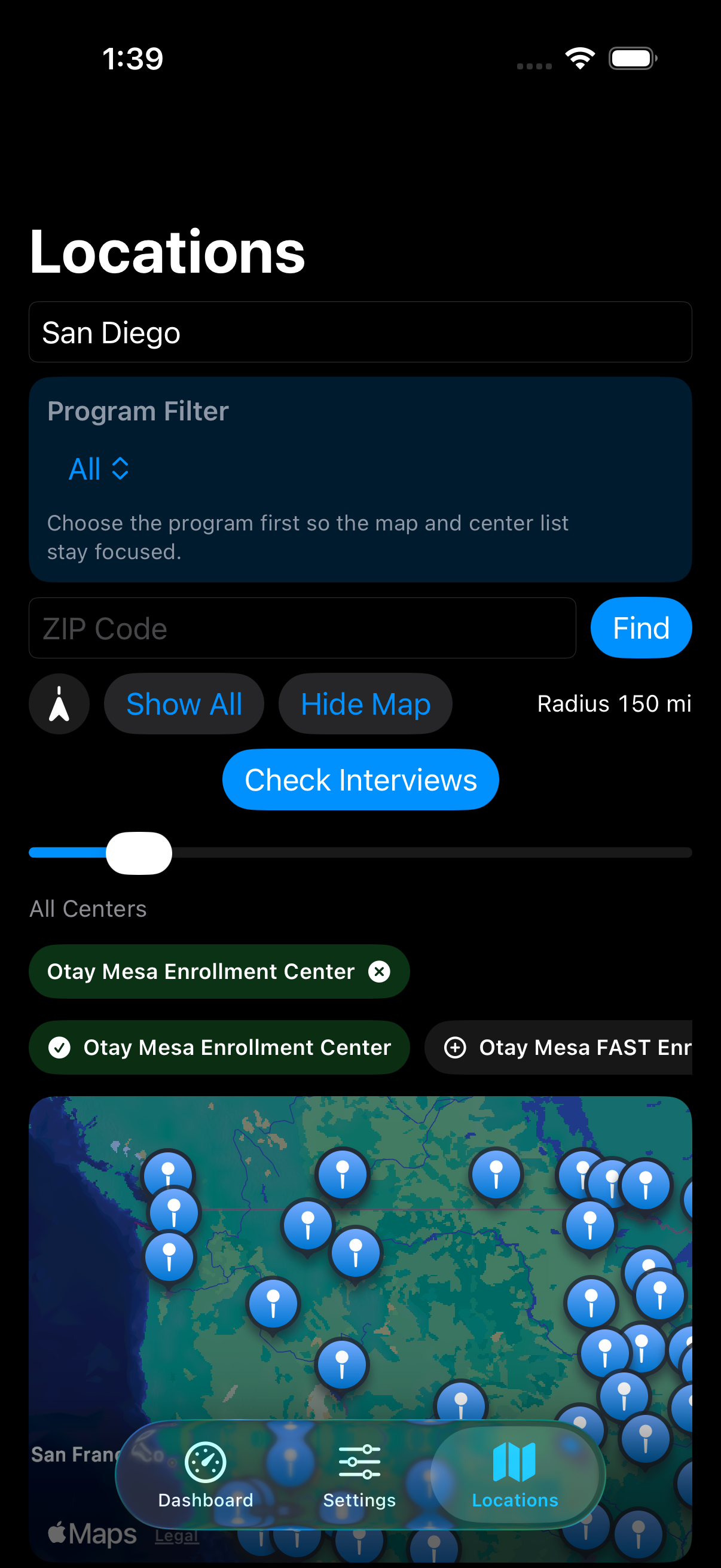 Locations map screenshot