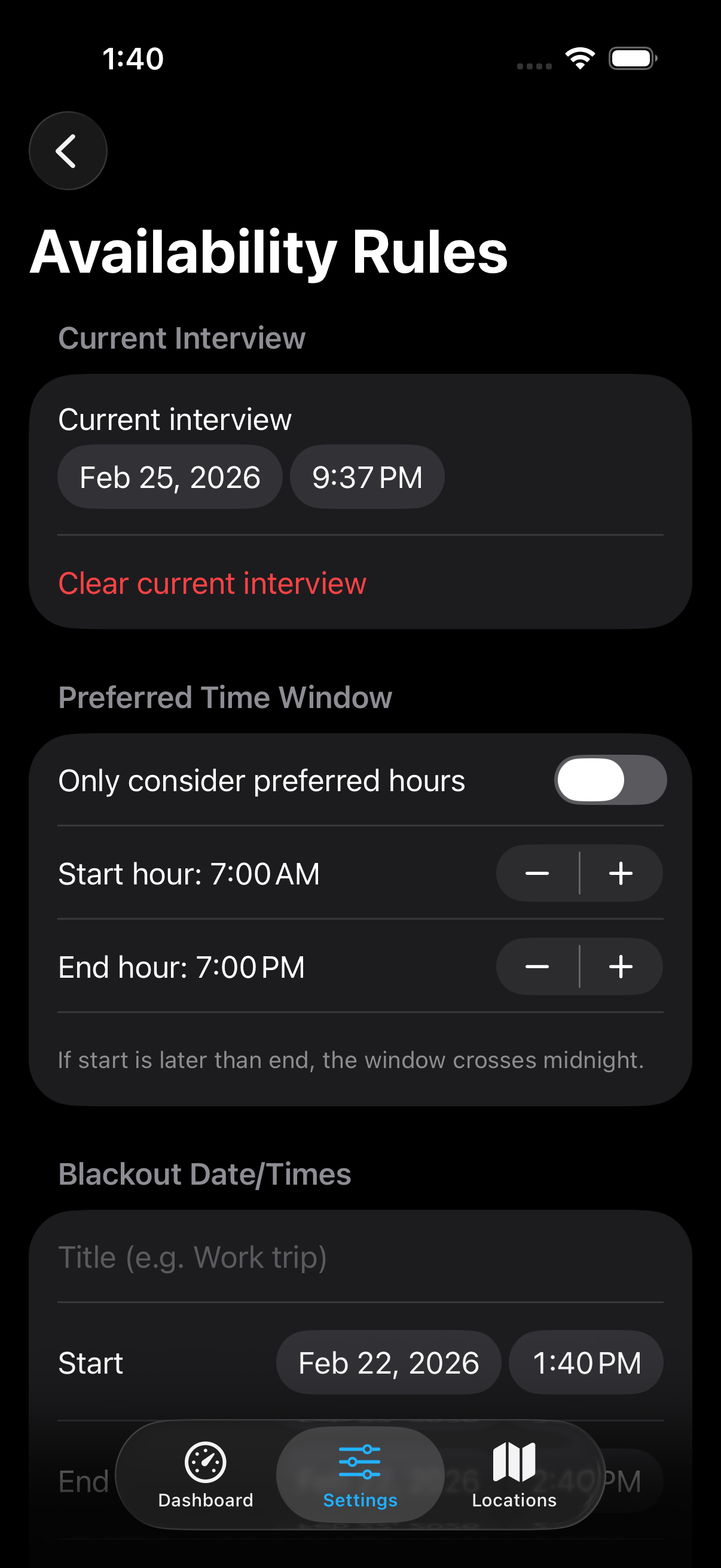 Settings and plans screenshot